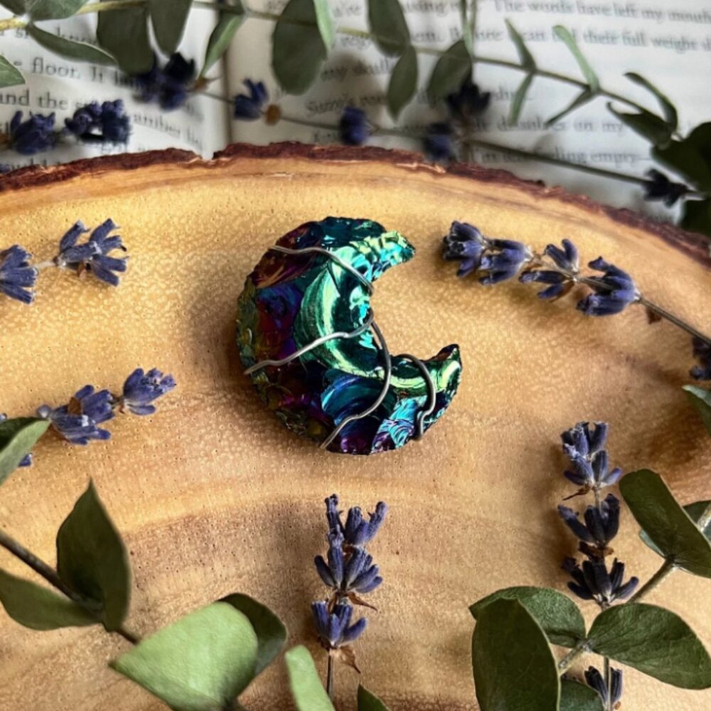 Titanium Obsidian Moon Necklace